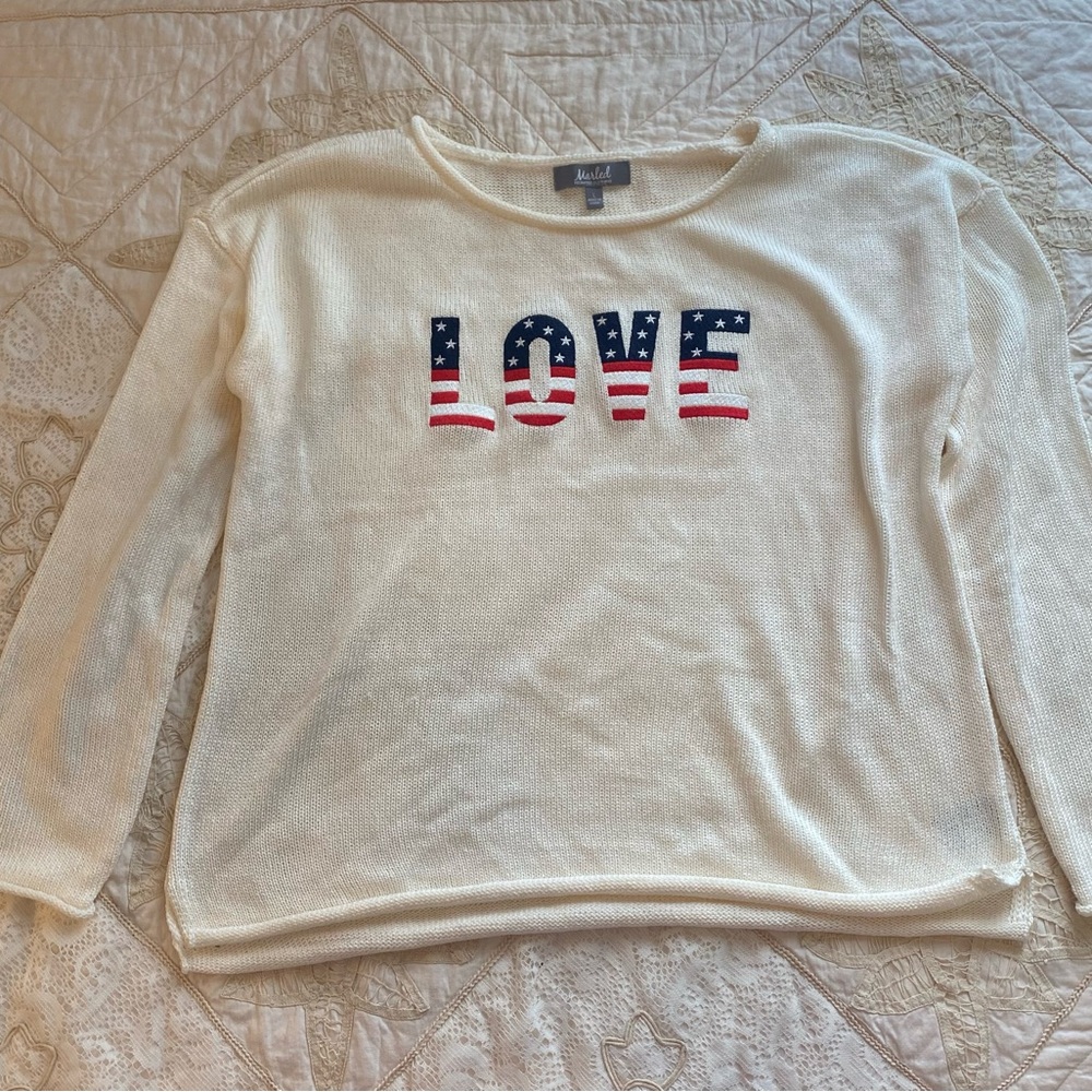 Marled Cream Sweater with Love Graphic